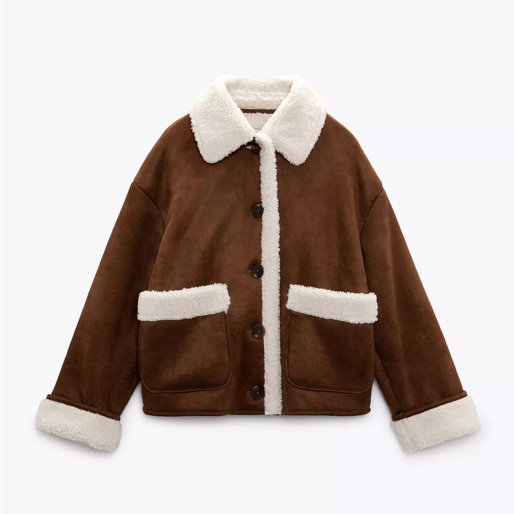 Zara double face jacked with patch pockets faux suede